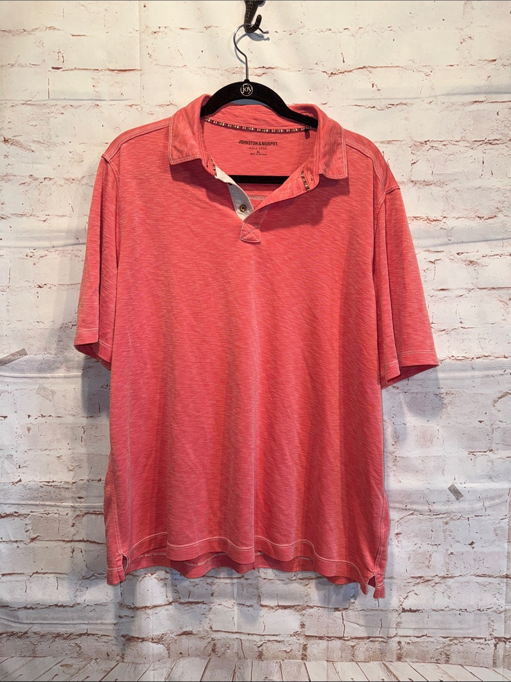 Johnston & Murphy Coral salmon Pink Short Sleeve Men’s Polo XL slub knit